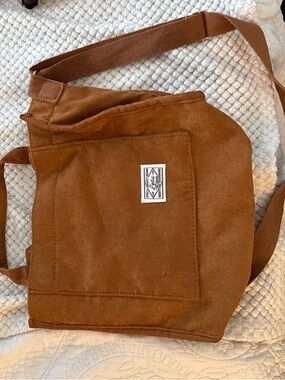 Rust Brown Corduroy Canvas Crossbody Tote with Front Pocket